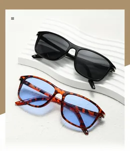 Detail of square vintage sunglasses with black and leopard frames on a wave stand