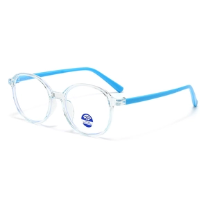 Kids round blue light blocking glasses with jelly blue frame and clear lenses