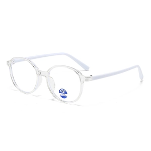 Clear round frame anti-blue light glasses for students with minimalist white temples