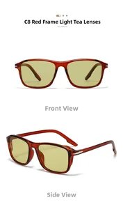Close-up of retro square amber red sunglasses frame with silver metal arrow details