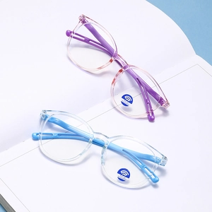 Lot de deux lunettes rondes vintage anti-lumière bleue pour enfants en rose et bleu clair