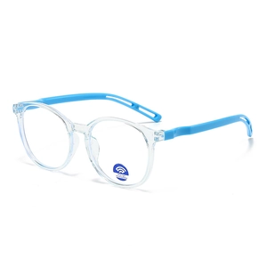 Lunettes anti-lumière bleue rondes pour enfants avec monture transparente et branches bleues