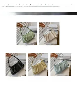 Collage of pleated PU leather handbags in green, white, black, yellow and blue colors