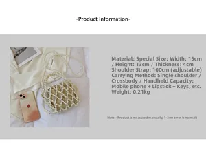 Detailed product dimensions and specifications for white beaded pearl crossbody bag