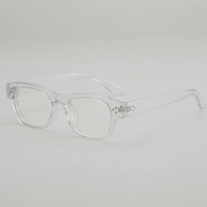 Minimalist square transparent eyewear frames with classic silver rivet accents