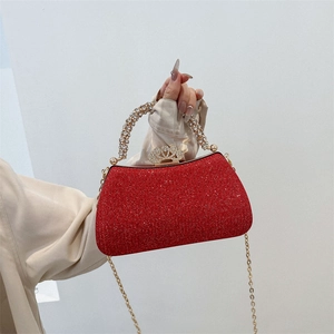 Women Evening Clutch Bag Glitter Sequins With Rhinestone Handle And Crown Clasp For Party Wedding Formal Elegant Purse