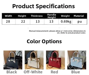 Detailed size chart and dimensions of the crocodile pattern PU leather tote bag