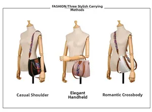 Trois modes de portage du sac cabas polyvalent en noir, rose et blanc avec bandoulières
