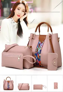 Ensemble de sacs à main rose 4 pièces avec bandoulière tricotée et sacs à bandoulière
