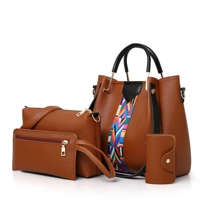 Femme Cabas Sac Bandoulière Pochette Porte Carte Cuir PU Sangle Géométrique Colorée Surpiqûre Contraste Style Urbain