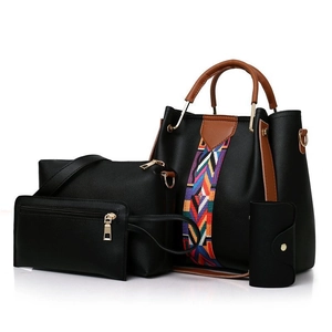 Ensemble 4 pièces de sacs à main noirs avec cabas, bandoulière, portefeuille et pochette