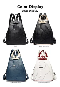 Four PU leather shoulder bags in black, blue, and white with wave stitching and logo