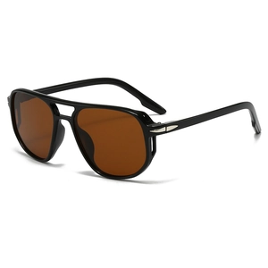 Lunettes aviateur classiques à double pont avec monture noire et verres marron foncé