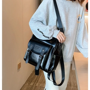 Black large capacity multifunctional backpack and crossbody bag with matte finish for women