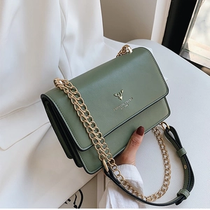 Women PU Leather Chain Crossbody Bag Minimalist Solid Color Litchi Texture Flap Shoulder Bag With Gold Deer Head Logo