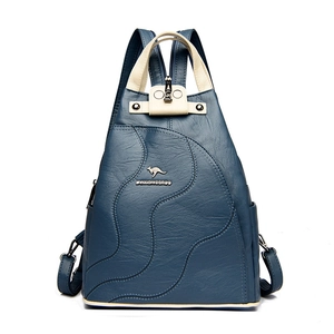 Retro contrast color crossbody bag in navy and beige leather with kangaroo metal logo