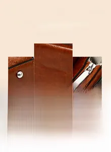 Close-up of embossed brown leather texture with BALADO & BAG logo and silver metal rivets