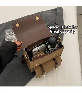 Interior view showing capacity for smartphone and umbrella in retro colorblock bag