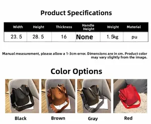Detailed size specifications for minimalist PU leather bucket bags in four colors