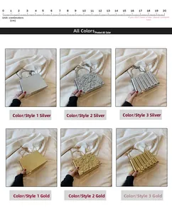 Detailed comparison of gold and silver metallic clutch bags with three distinct textures
