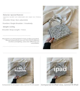 Detail of silver metallic wavy texture clutch bag with elegant metal chain strap