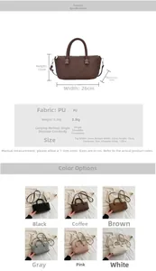 Size chart and specifications for woven PU leather tote bag with shoulder strap