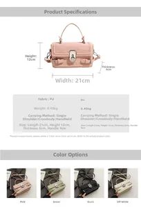 Detailed dimension guide and specifications for the crocodile texture PU leather handbag