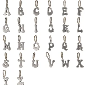 Minimalist 26 English bubbly font initial pendants set in matte silver finish