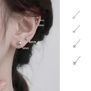 S925 silver ball stud earrings in 2mm 3mm 4mm and 5mm sizes shown on model