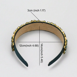 Baroque style green velvet headband with rhinestone and pearl detailing, 3cm wide size