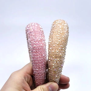 Sparkling crystal padded headband with handmade beads in pink and champagne gold