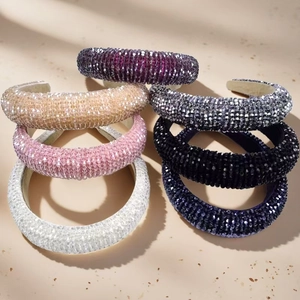 Rhinestone Padded Headband Crystal Beaded Wide Sponge Hairband Sparkly Hair Accessory For Women Luxury High Top