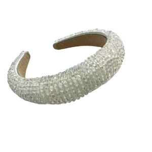 Sparkling crystal padded headband with handmade beads for a high top vintage hairstyle