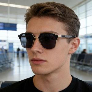 Fashion Square Sunglasses UV400 Protection PC Metal Geometric Double Bridge Checkerboard Temples Trendy Unisex Shades