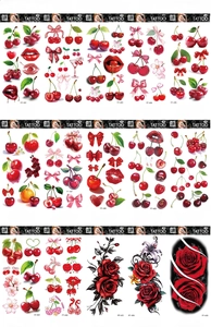 Matrix view showing various red rose and butterfly waterproof tattoo sticker designs