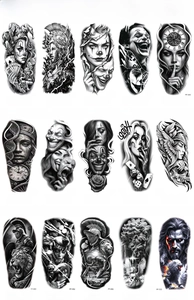 Collection of waterproof temporary tattoo stickers with wolf totem and dark art designs