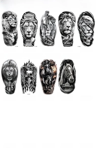 Detailed sheet of waterproof black and white wolf and warrior tattoo stickers 208x95mm
