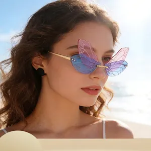 Rimless Butterfly Wing Sunglasses Metal Frame Gradient Color UV400 Party Festival Y2K Eyewear For Women