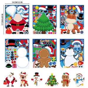 Detail of 6-piece DIY Christmas sticker set with Santa and snowman for kids crafts