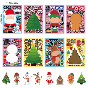Set of 8 Christmas DIY sticker sheets for kids featuring Santa and snowman patterns