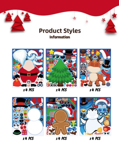 Detail view of 24 pieces Christmas DIY sticker set featuring 6 festive cartoon designs