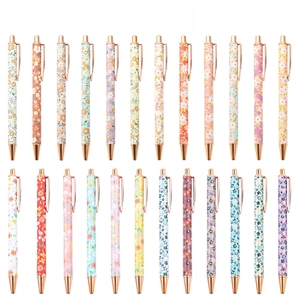 Elegant Floral Retractable Ballpoint Pen Rose Gold Metal Accents Pastoral Style Fresh Office School Writing Pen For Women Students