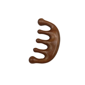 Natural sandalwood five-tooth massage comb for scalp and body meridian acupoint therapy