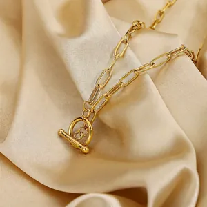 Minimalist Stainless Steel Paperclip Link Chain Necklace For Women Gold Plated Toggle Clasp OT Buckle Neck Chain Jewelry