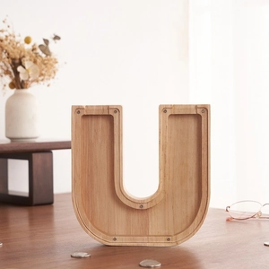 Hucha de madera en forma de U con panel acrílico para monedas y decoración del hogar