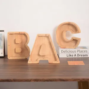 Hucha de Madera con Letras del Alfabeto Moderno Minimalista Caja de Ahorro de Acrílico Transparente Hucha Madera Grabada Niños
