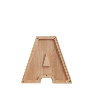 Hucha de madera con forma de letra A con tapa de acrílico transparente y tornillos