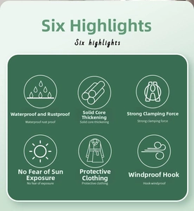 Infographic of durable stainless steel laundry clips showing waterproof and windproof features