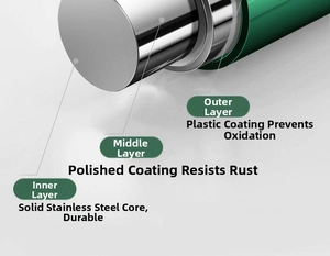 Detail view of the triple-layered anti-rust coating on a solid stainless steel clip