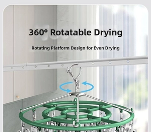 360-degree rotating multi-clip sock drying rack with durable stainless steel hook